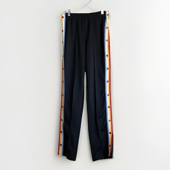 Vintage Rainbow Striped Tear-Away Snap Track Pants Black SP Relaxed - Picture 2 of 7